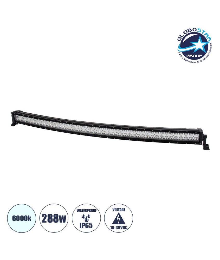 GloboStar® 85473 JEEP & Forklift LED Curved Bar - Μπάρα Εργασίας Curved για Οχήματα - JEEP & Περονοφόρα - Κλαρκ LED 288W DC 10-30V Αδιάβροχη IP65 Ψυχρό Λευκό 6000K Μ128 x Π8 x Υ8cm
